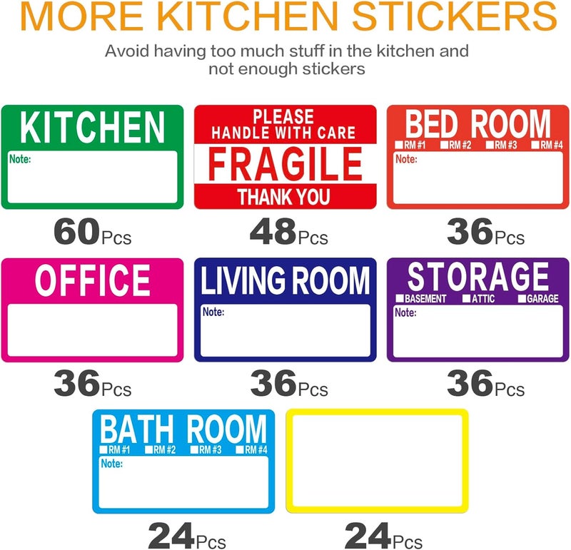 Lrogoe 300 Count 3.5 x 2 Large Home Moving Packing Box Labels for 3-4 Bedroom House with Writable Notes Areas, 7 Color Coded Moving Labels for Boxes + Fragile Moving Stickers - Image 4